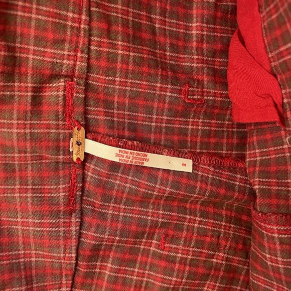 Free People Sofia Wide Leg Flare Pants Red Plaid Side Zip Trouser NWOT Size 2 - Picture 6 of 7